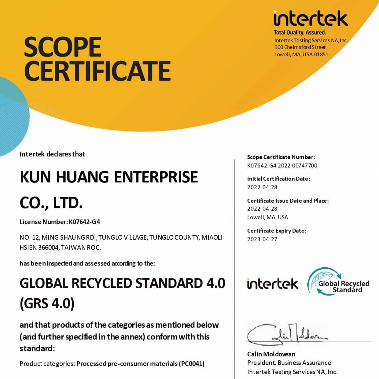GRS and Carbon Footprint Certification